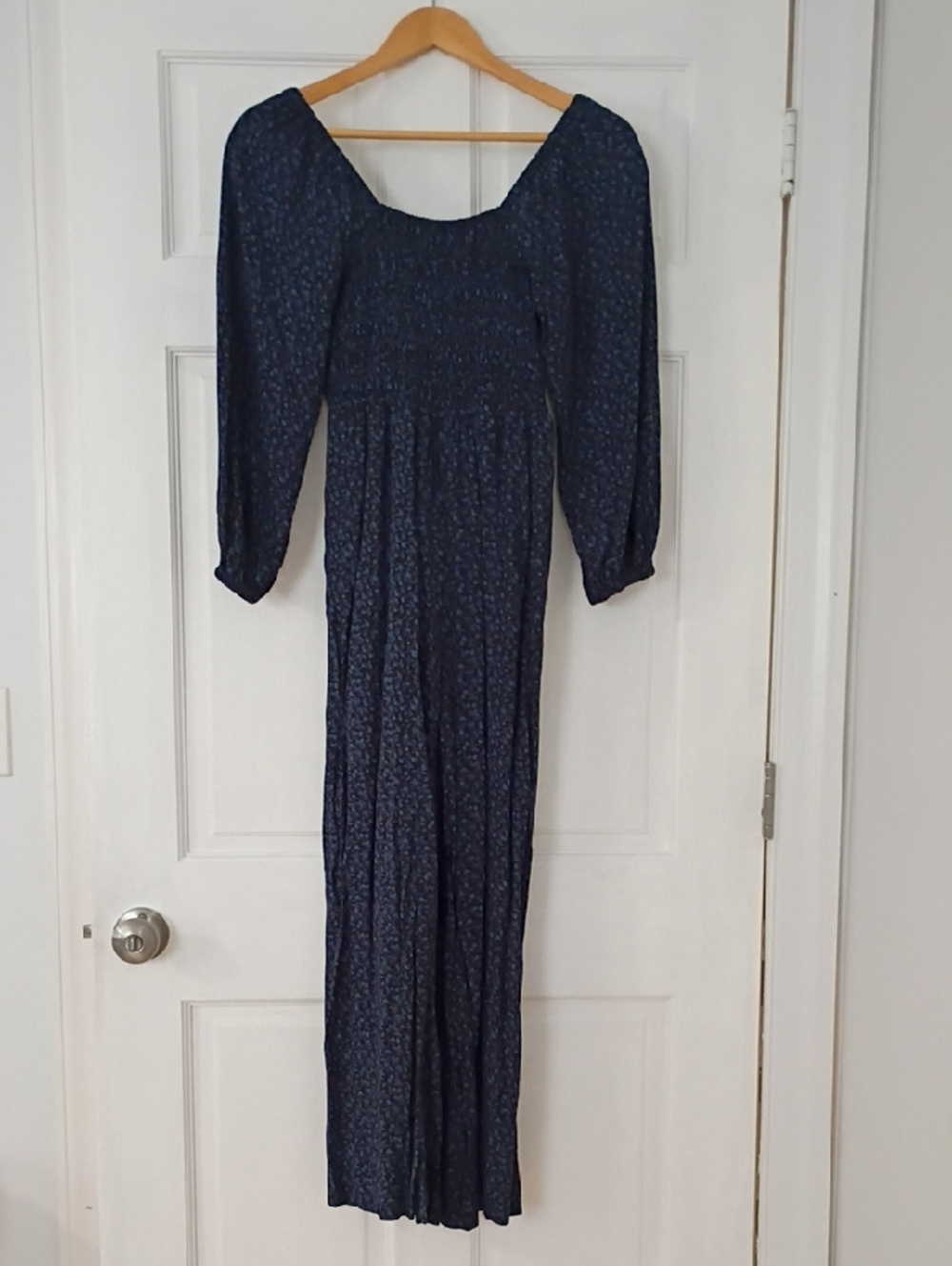 Madewell Navy Floral Smocked Jumpsuit